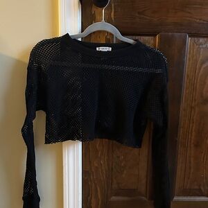 Forever 21 Black Mesh Cropped Long-Sleeve Top